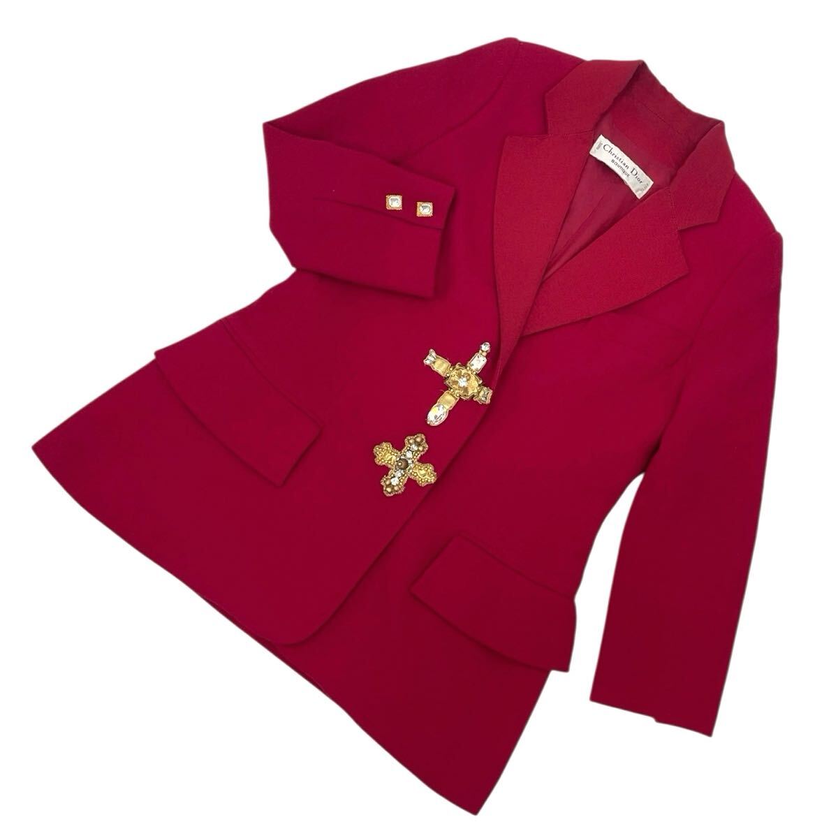 美品 CHRISTIAN DIOR クリスチャン ディオール ジャケット ラインストーン 毛 レッド AH3-5 1028-3拍卖