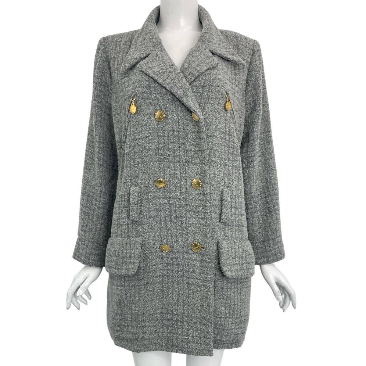 美品 CELINE セリーヌ コート 金ボタン 刻印 長袖 サイズ44 グレー KTA-3 1029-4拍卖