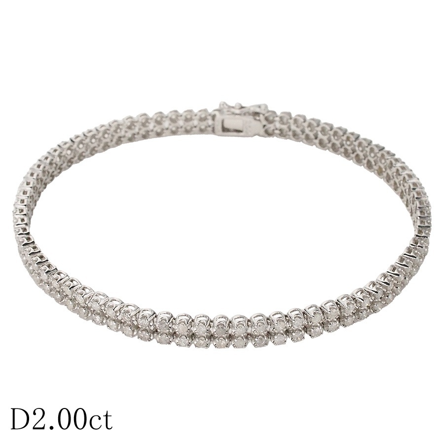 ダイヤモンド/2.00ct 二連テニス ブレスレット K14WG拍卖