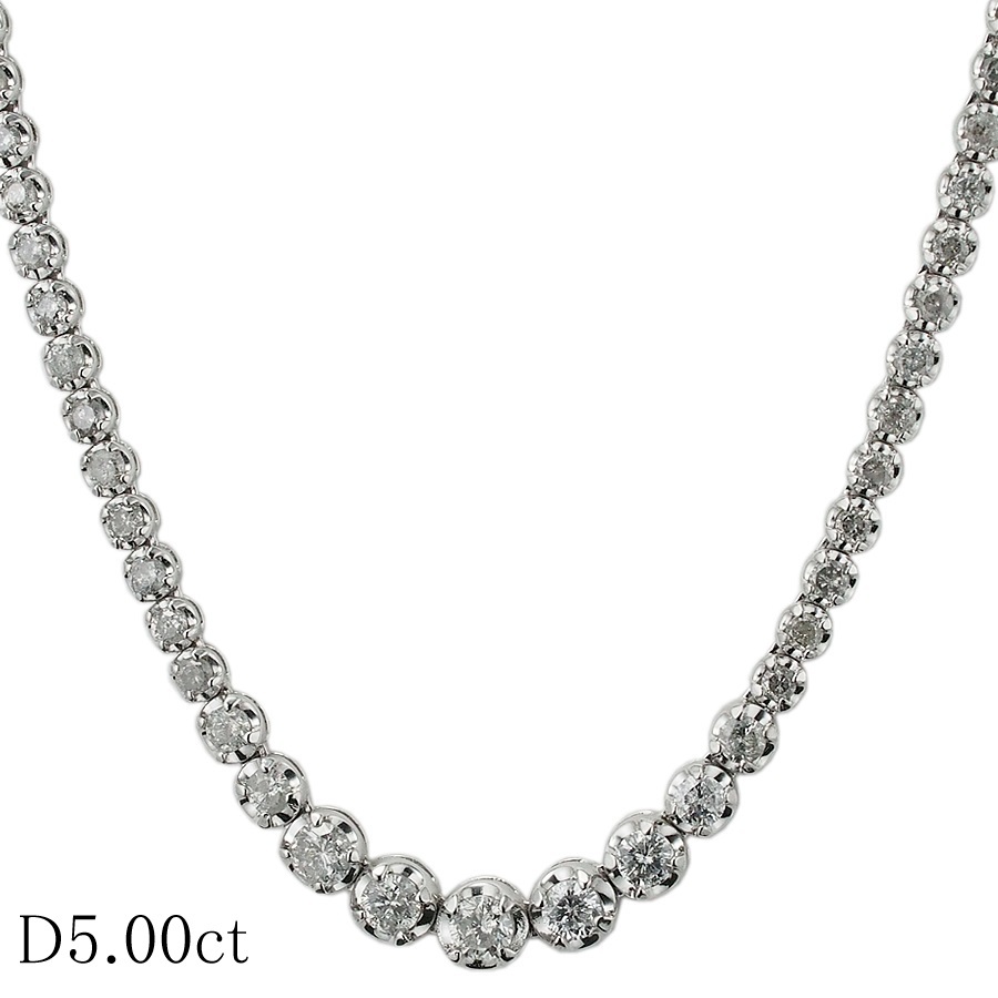 ダイヤモンド/5.00ct テニス ネックレス K18WG拍卖
