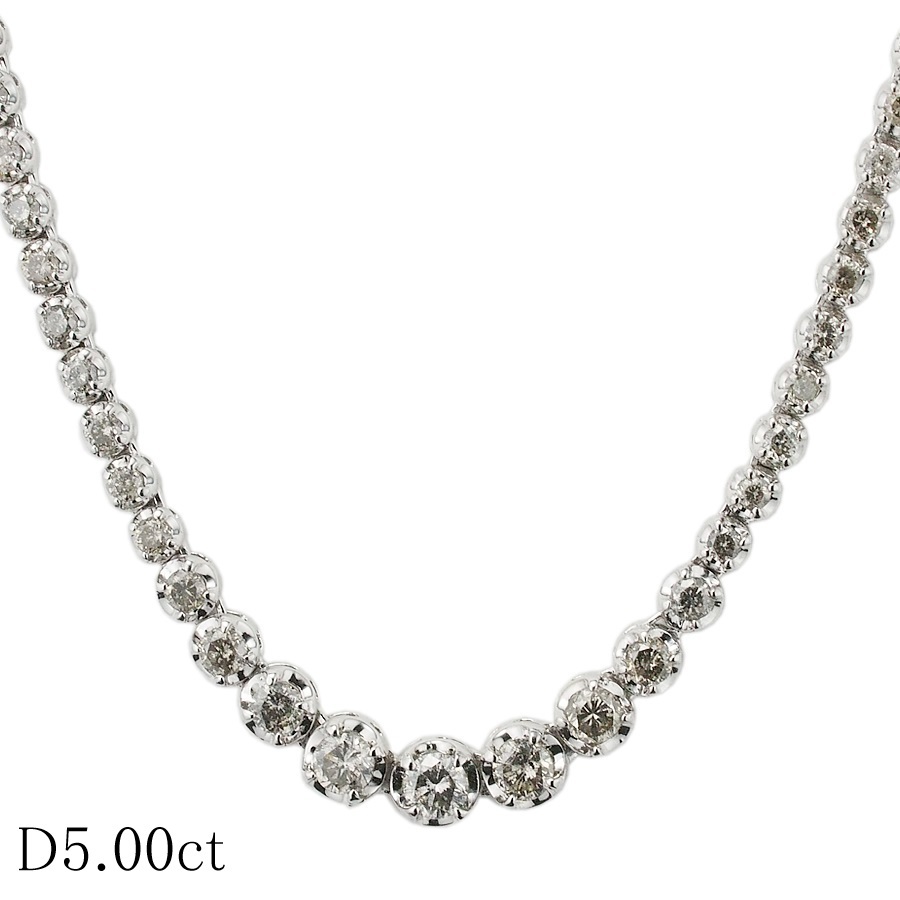 ダイヤモンド/5.00ct テニス ネックレス K18WG拍卖