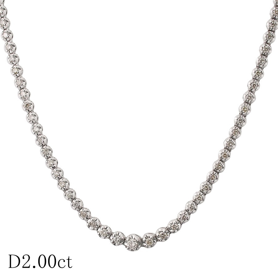 ダイヤモンド/2.00ct テニス ネックレス K18WG拍卖
