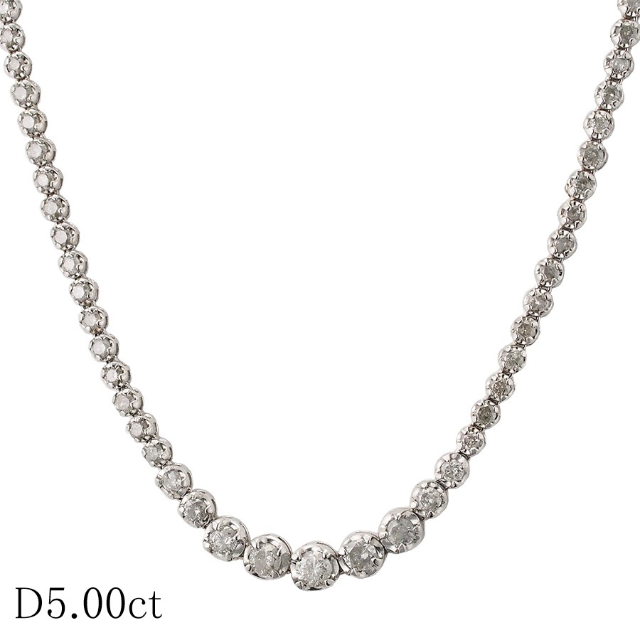 ダイヤモンド/5.00ct テニス ネックレス K18WG拍卖