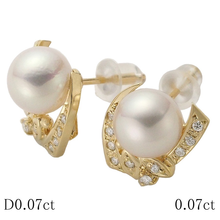 パール ダイヤモンド/0.07ct 0.07ct デザイン ピアス K18YG拍卖