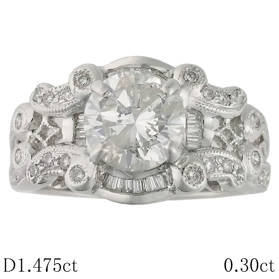 J-I2-G ダイヤモンド/1.475ct ダイヤ/0.30ct デザイン リング K18WG 12号拍卖