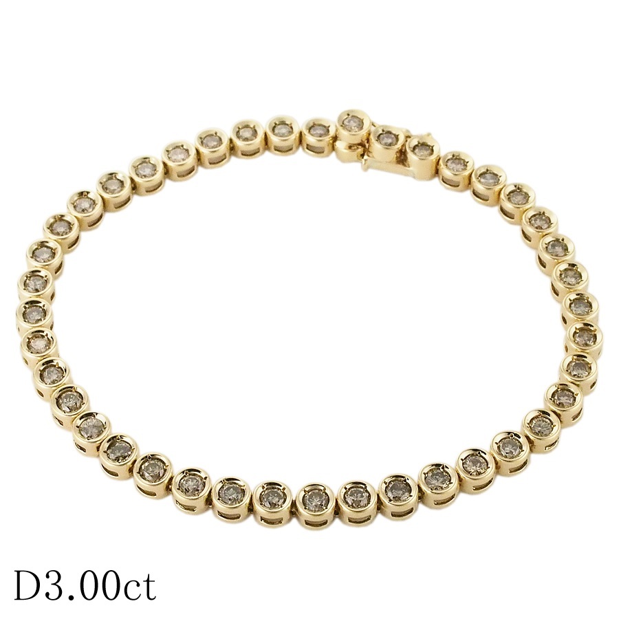 ダイヤモンド/3.00ct テニス ブレスレット K18YG拍卖