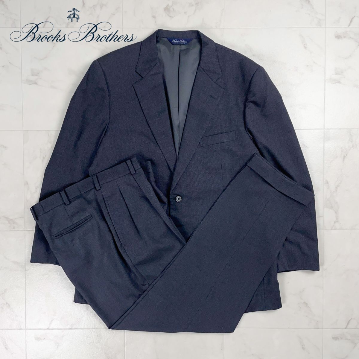 美品 Brooks Brothers ブルックスブラザーズ セットアップスーツ テーラードジャケット スラックス メンズ 黒 ブラック サイズXL相当*HD205拍卖