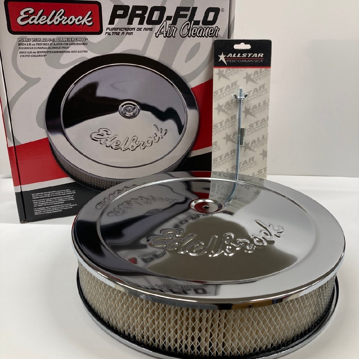 EDELBROCK Pro-Flo エアクリーナー エアフィルター エアエレメント キャブ用 アメ車 シボレー フォード モパー ダッジ 14インチ クローム拍卖
