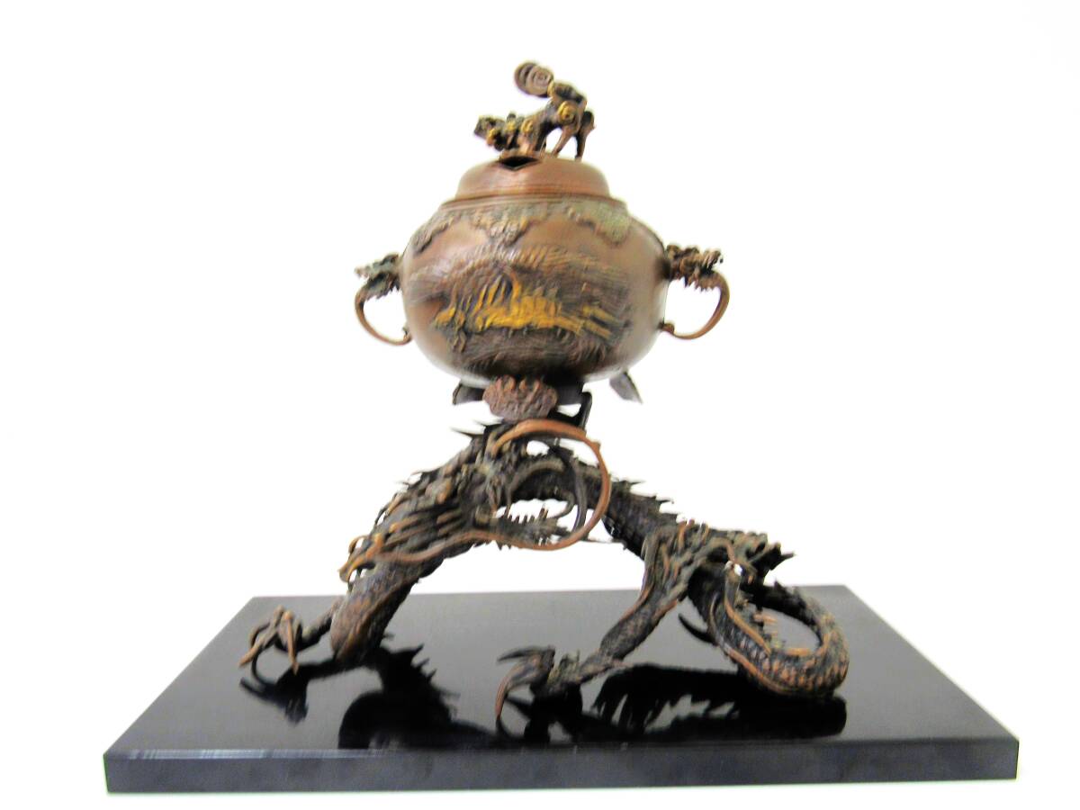 高岡銅器 吉福登龍香炉 香炉 龍香炉 香道具 古美術 龍 須賀日芳作 インテリア アンティーク コレクション HG1002拍卖