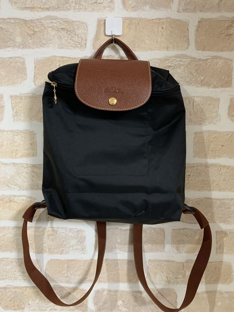 A10-120 LONGCHAMP ロンシャン ル・プリアージLe Pliage リュックサック バックパック ナイロン ブラック 黒 デイパック 鞄 カバン拍卖