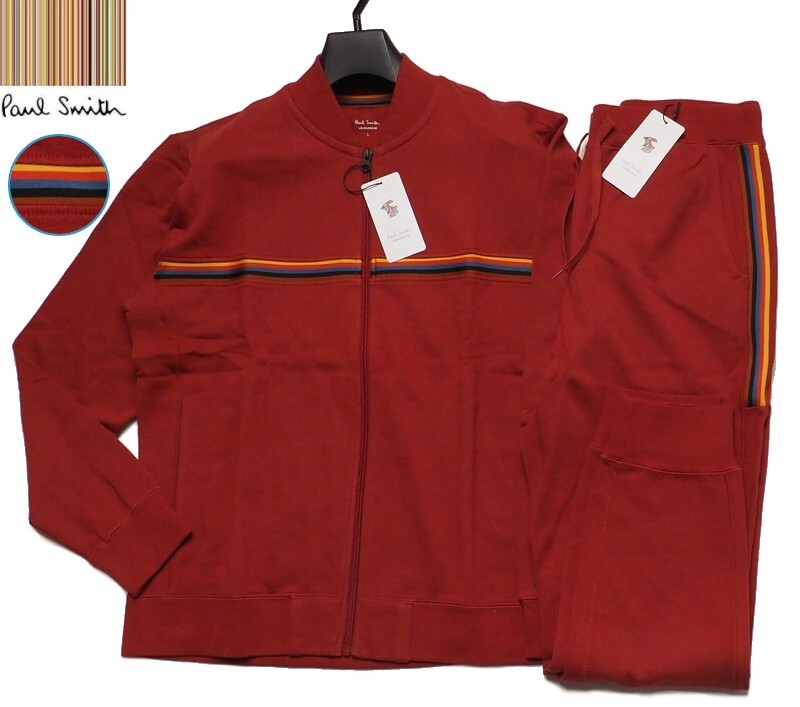 新品正規品 Paul Smith ポールスミス アーティストストライプ 裏パイル 上下セットアップ スーツ ジャケット/パンツL赤(026)7032/7795拍卖