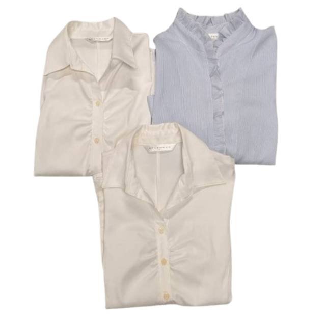 レディース ブラウス 3着セット SPLENDED 半袖 七分袖 長袖 11号 ホワイト ライトブルー トップス シャツ 通勤着拍卖