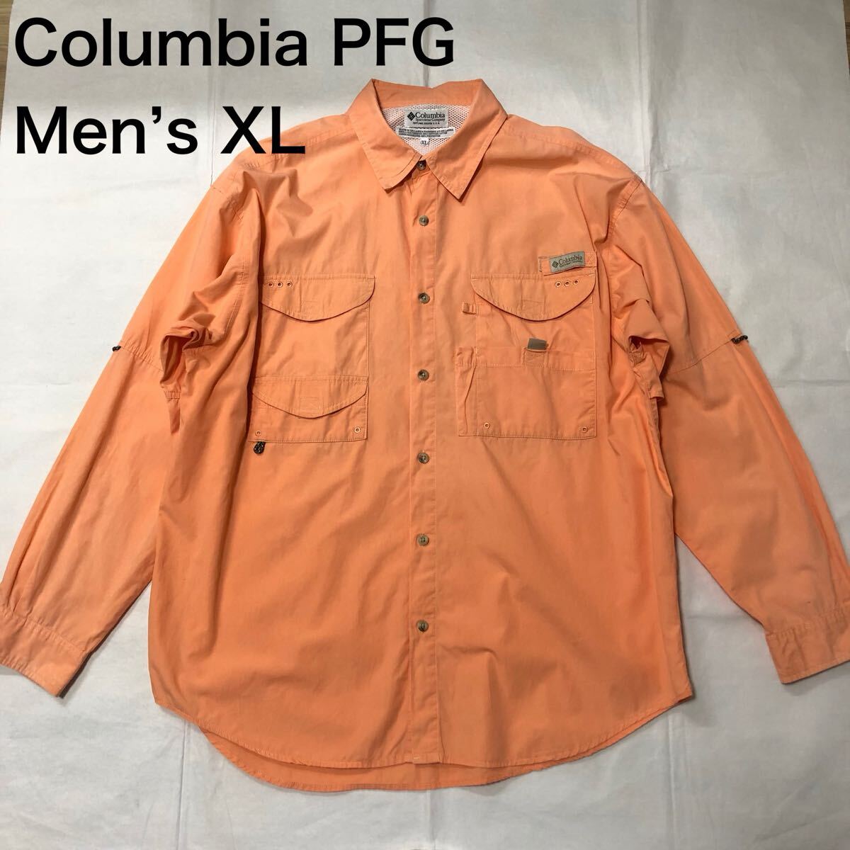 【送料無料】Columbia PFG長袖フィッシングシャツ オレンジ メンズXLサイズ コロンビア長袖シャツアウトドア釣り登山拍卖