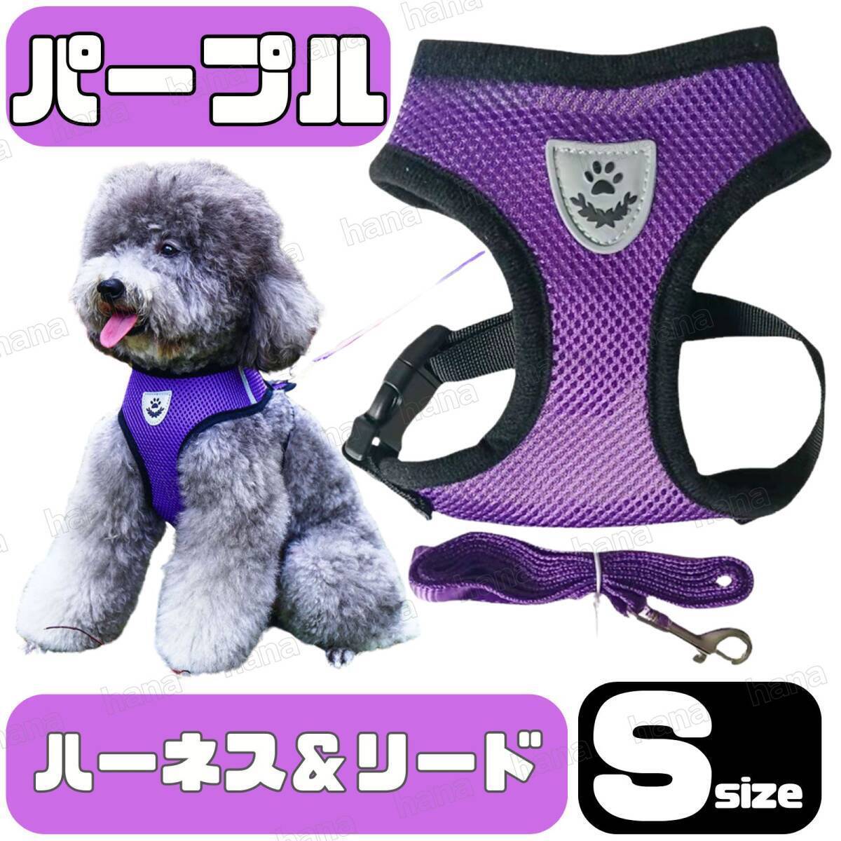 ハーネス リード メッシュ ペット 犬用 猫用 散歩 抜けない 脱げない 首輪 胴輪 超小型犬用 小型犬用 Sサイズ 紫 パープル拍卖