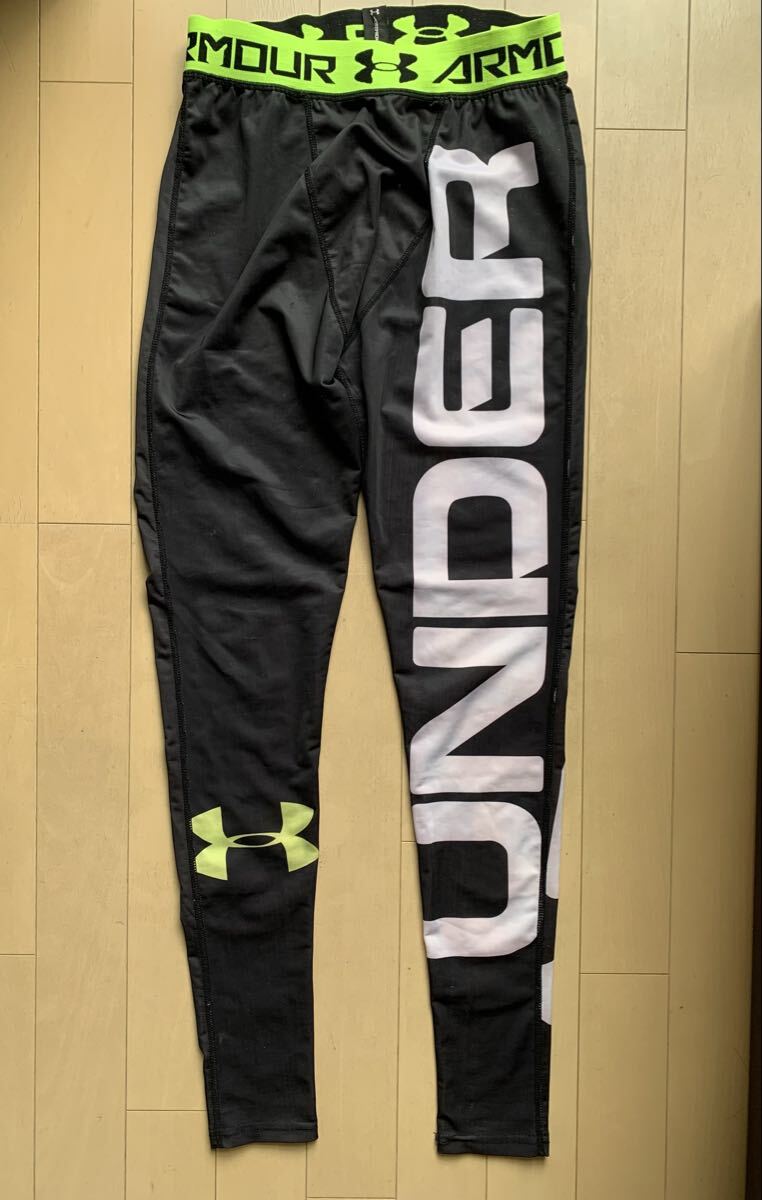UNDER ARMOUR アンダーアーマー コンプレッション インナー ロングタイツ スパッツ SMサイズ 黒 黄緑 フットサル ランニング 昇華プリント拍卖
