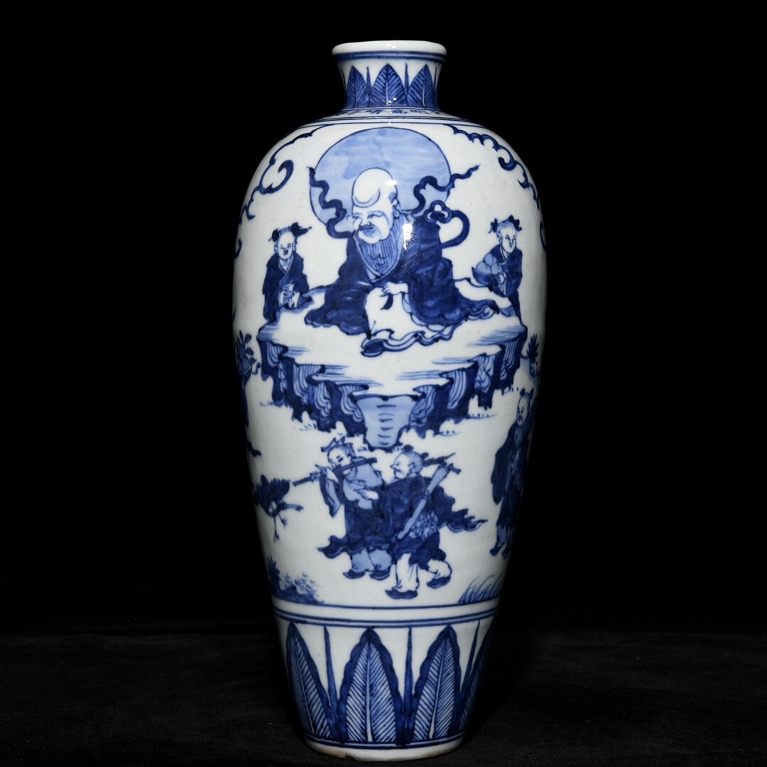 【永】明時代 大明嘉靖年製 青花賀壽図瓶 古陶磁器 陶芸 皿 中国陶瓷器 唐瓷 置物擺件 古美術品 古賞物 旧家蔵出 中国唐物 A20拍卖