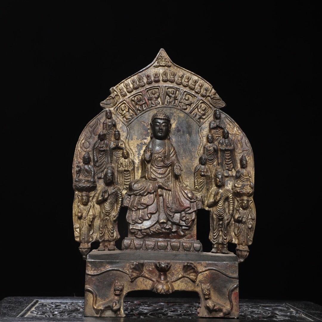 【永】北魏時期 古銅拓金 北魏佛 佛像 仏像 宗教 仏教古美術 極細工 古銅彫 置物擺件 古美術品 古董品 収集 旧家蔵出 中国唐物 A12拍卖