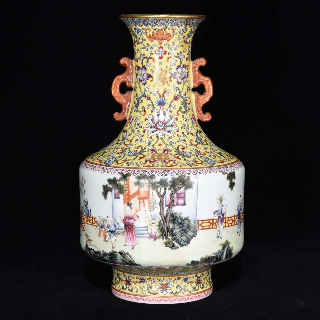 【永】清時代 大清乾隆年製 粉彩 嬰戲図 雙耳瓶 古陶磁器 陶芸 皿 中国陶瓷器 唐瓷 置物擺件 古美術品 古賞物 収集 旧家蔵出 中国唐物 A5拍卖