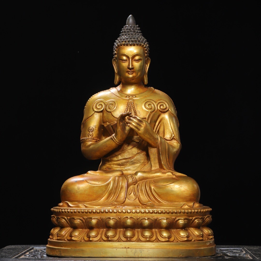 【永】明時代 古銅塗金 大日如來佛 佛像 仏像 宗教 仏教古美術 極細工 古銅彫 置物擺件 古美術品 時代物 古董品 収集 旧家蔵出 中国唐物 A5拍卖