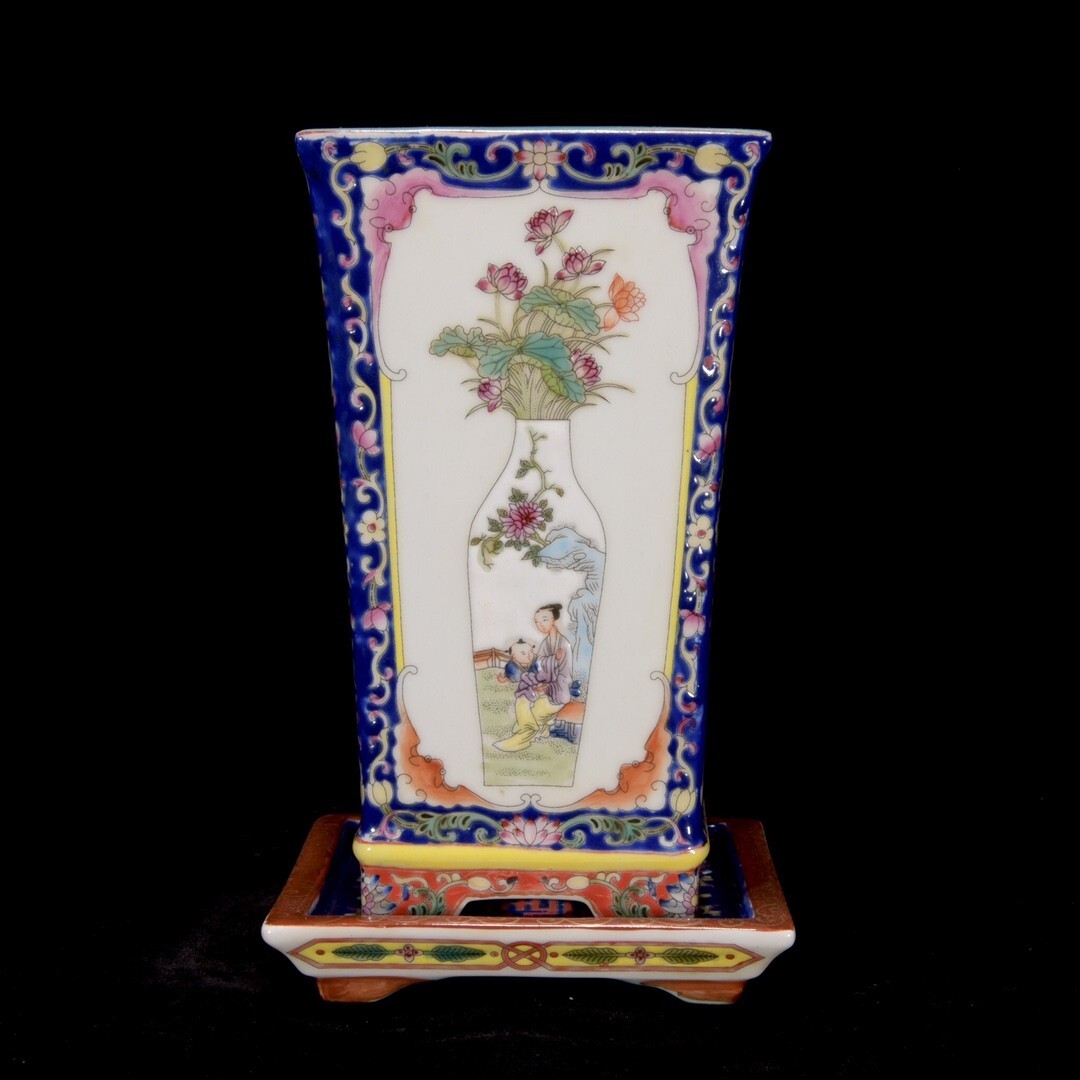 【永】清時代 乾隆年製 粉彩開窗 花博紋花盆 古陶磁器 陶芸 皿 中国陶瓷器 唐瓷 置物擺件 古美術品 古賞物 収集 旧家蔵出 中国唐物拍卖