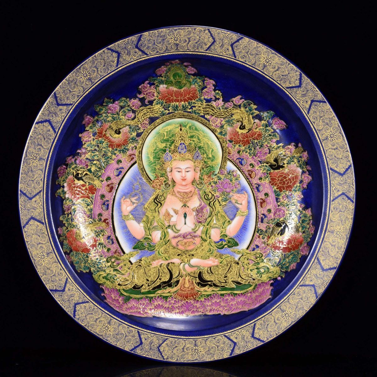 【永】清時代 雍正御製 嵌絲琺瑯彩 佛像 賞盤 古陶磁器 陶芸 皿 中国陶瓷器 唐瓷 置物擺件 古美術品 古賞物 収集 旧家蔵出 中国唐物 A887拍卖