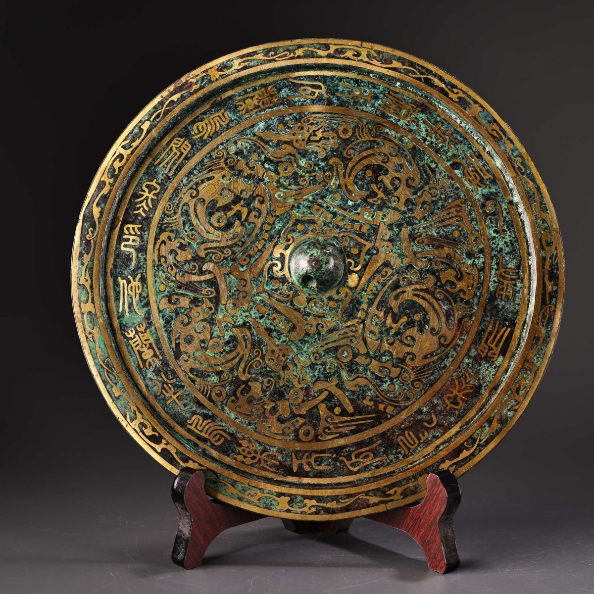 【永】漢代時期 青銅器 錯金 銅鏡 極細工 古銅彫 置物擺件 古美術品 時代物 古董品 収集 古美味 骨董品 旧家蔵出 中国唐物 A6302拍卖