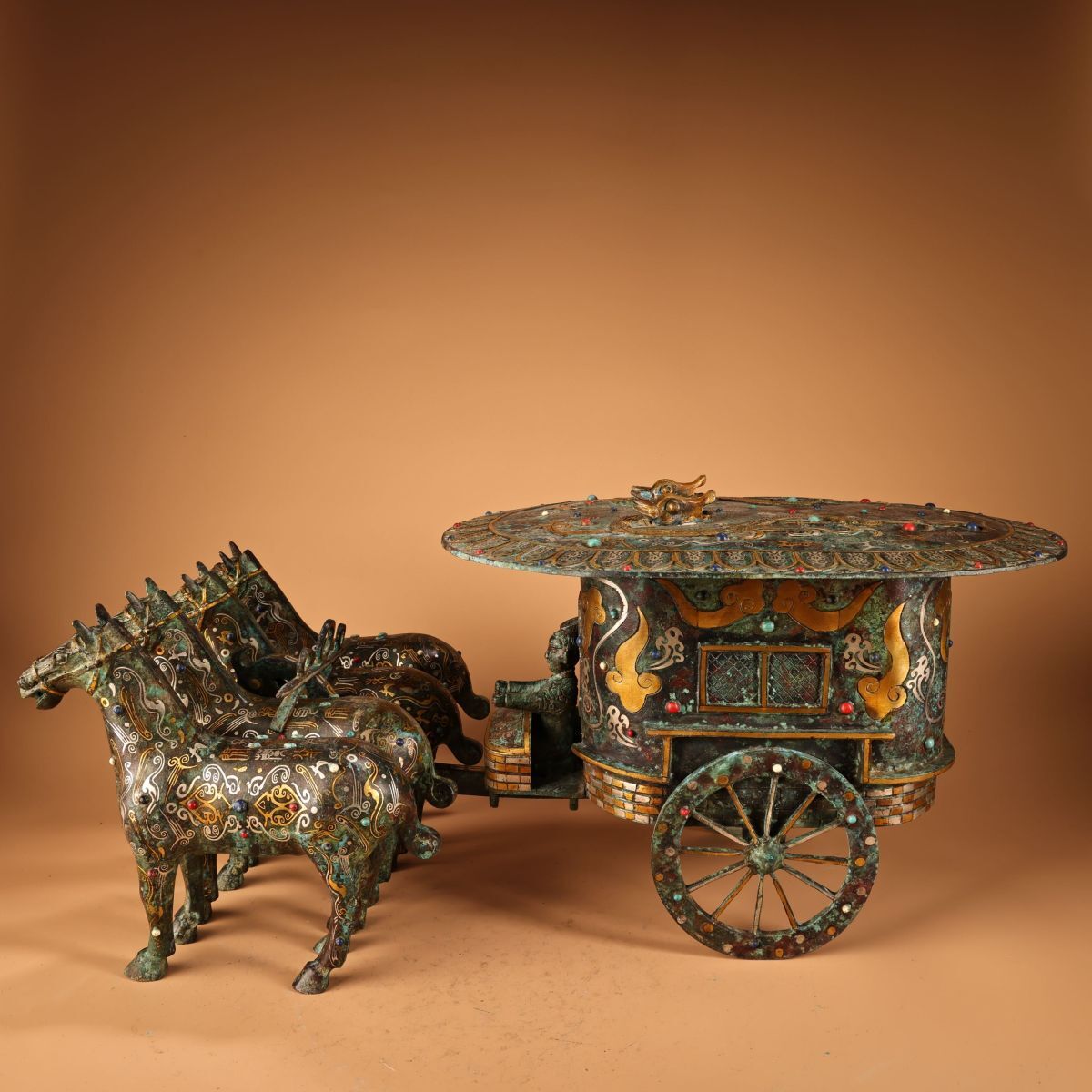 【永】漢代時期 青銅器 錯金錯銀 嵌寶石 馬拉車 極細工 古銅彫 置物擺件 古美術品 時代物 古董品 収集 古美味 骨董品 旧家蔵出 中国唐物 A5拍卖