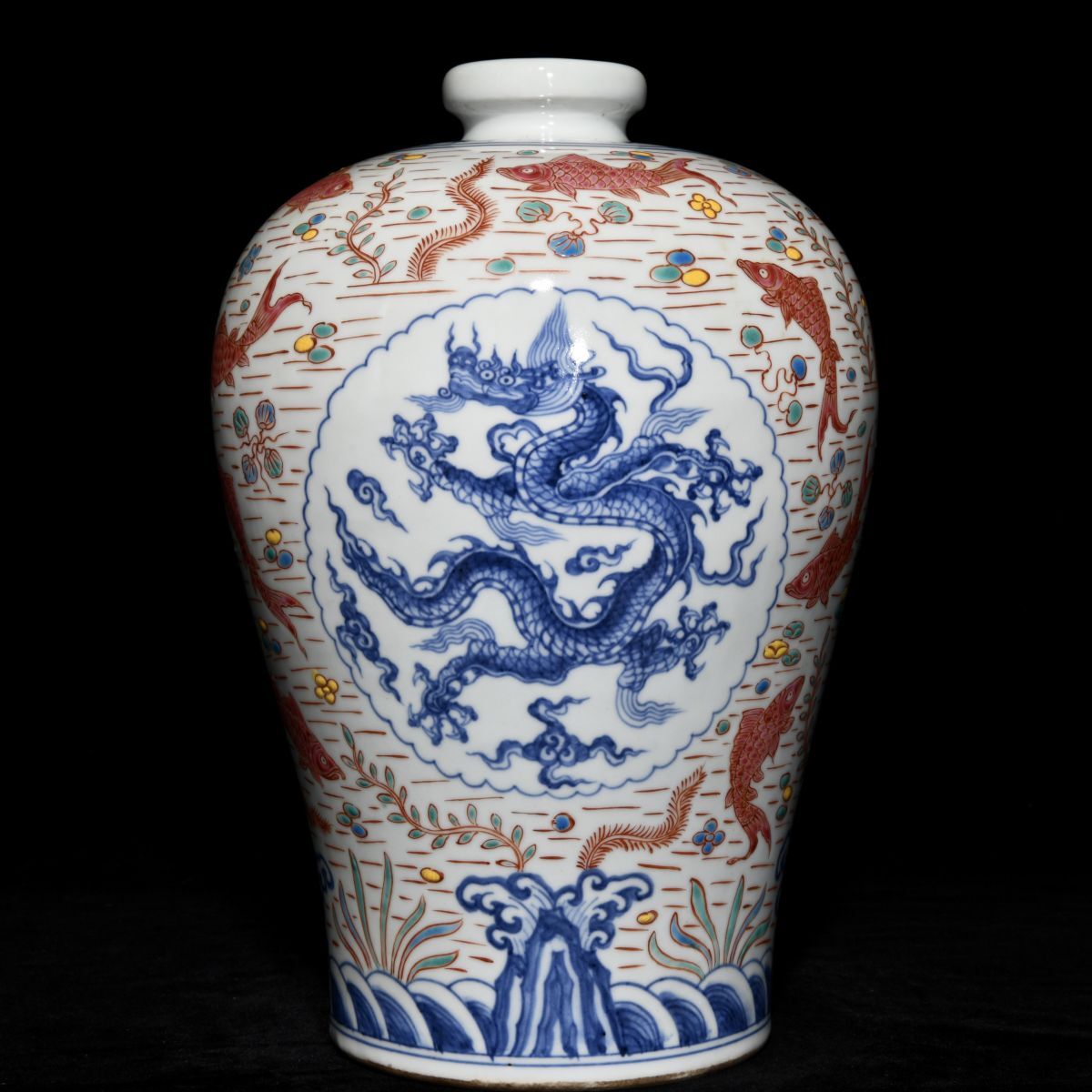 【永】明時代 大明宣德年製 青花五彩 龍紋瓶 古陶磁器 陶芸 皿 中国陶瓷器 唐瓷 置物擺件 古美術品 古賞物 旧家蔵出 中国唐物 A19拍卖
