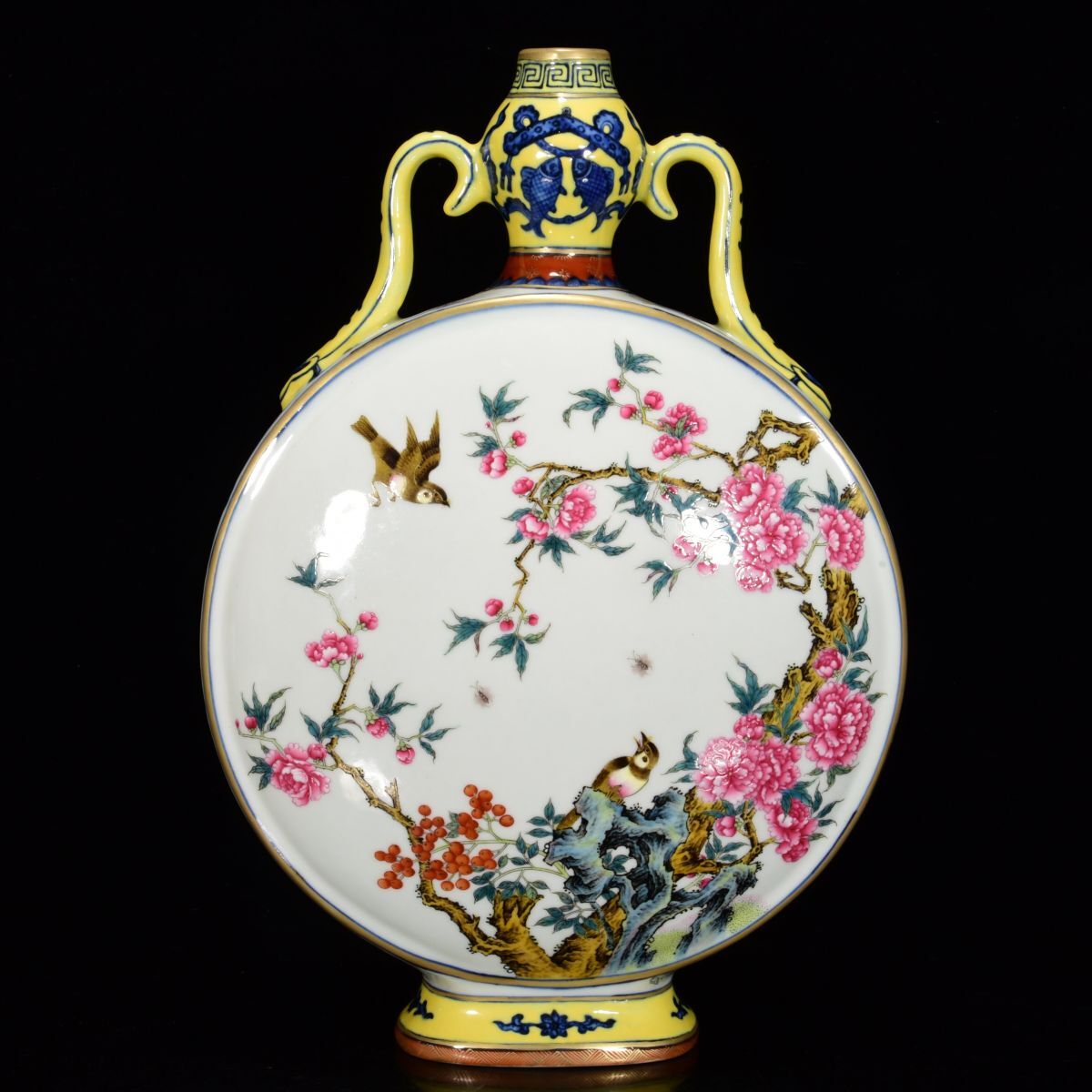 【永】清時代 大清乾隆年製 粉彩花鳥紋 扁瓶 古陶磁器 陶芸 皿 中国陶瓷器 唐瓷 置物擺件 古美術品 古賞物 収集 旧家蔵出 中国唐物 A62拍卖