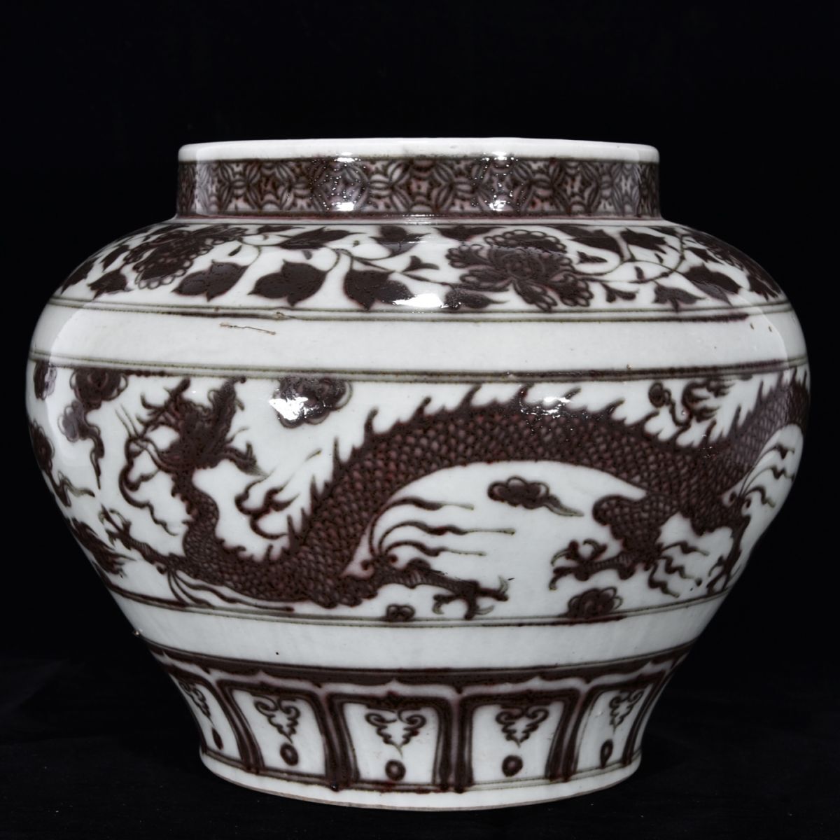 【永】元時代 釉裡紅龍紋罐 古陶磁器 陶芸 皿 中国陶瓷器 唐瓷 置物擺件 古美術品 古賞物 収集 旧家蔵出 中国唐物 A2拍卖