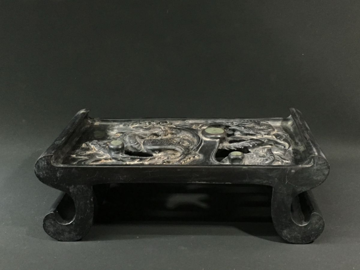 【永】清時代 歴宗萬銘 端石彫 墨床硯 龍鳳呈祥紋 端渓硯 極細工 書道具 文房具 置物擺件 古美術品 時代物 古董品 収集 旧家蔵出 中国唐物拍卖