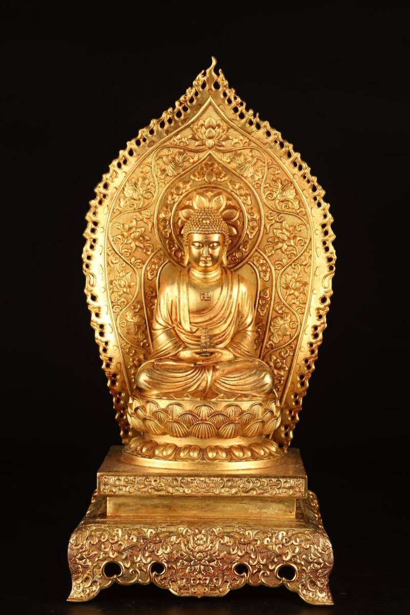 【永】明時代 古銅塗金 大日如來佛 佛像 仏像 宗教 仏教古美術 極細工 古銅彫 置物擺件 古美術品 古董品 収集 旧家蔵出 中国唐物 A321拍卖
