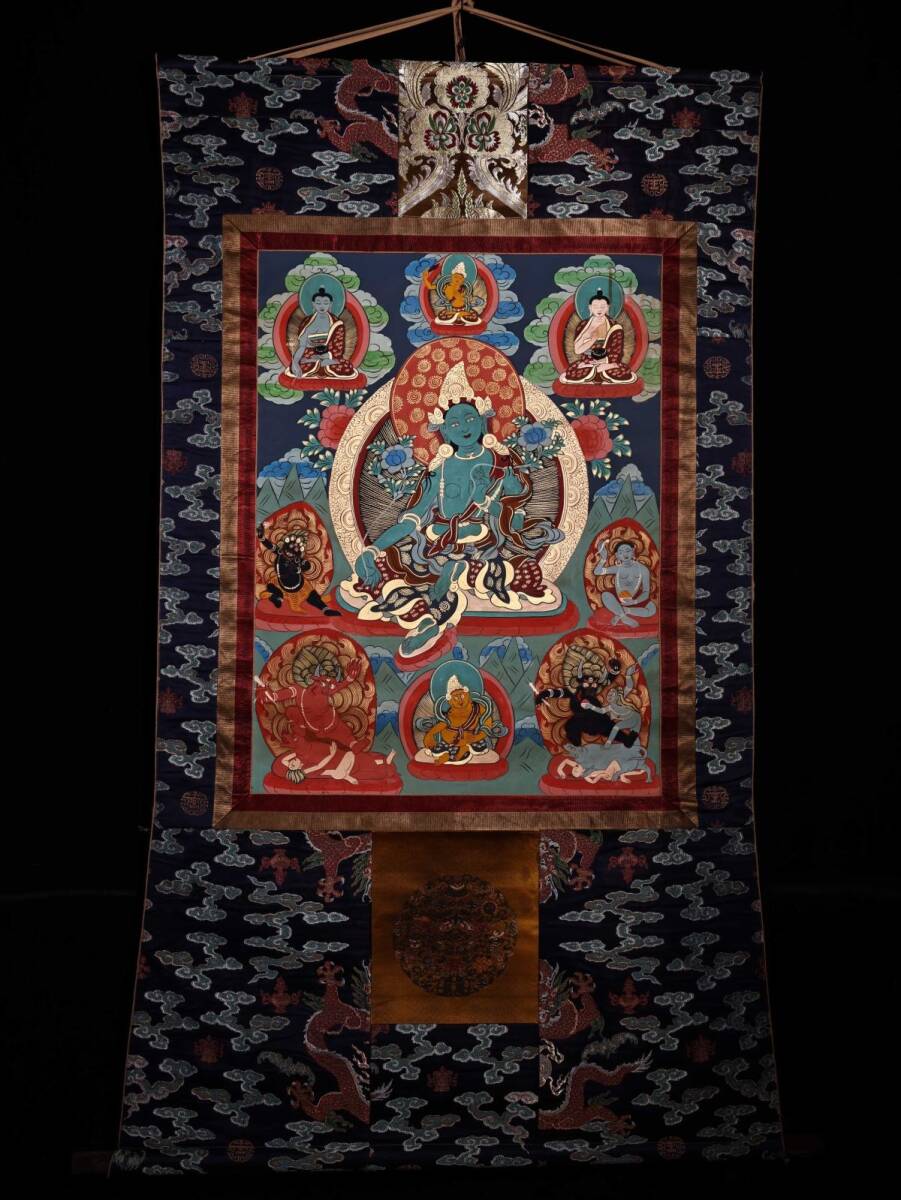 永し 明時代 寺廟藏傳 密教 明代高僧絵 鉱物彩【緑度母 佛図】肉筆保証 掛け軸 極細工 古美術品 時代物 古董品 旧家蔵出 中国唐物 A654拍卖