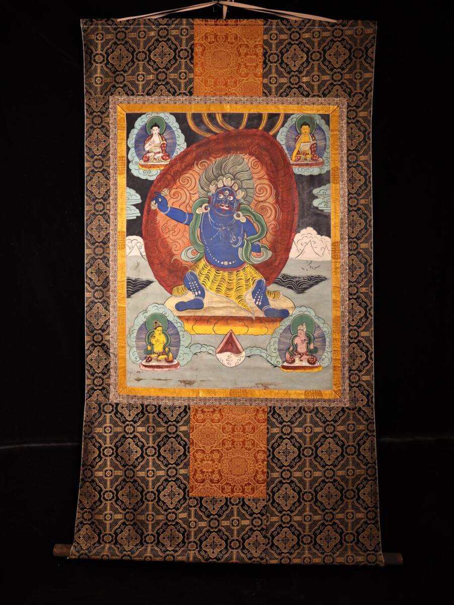 永し 明時代 寺廟藏傳 密教 明代高僧絵 鉱物彩 【金剛手護法 佛図】肉筆保証 掛け軸 極細工 古美術品 時代物 古董品 旧家蔵出 中国唐物拍卖