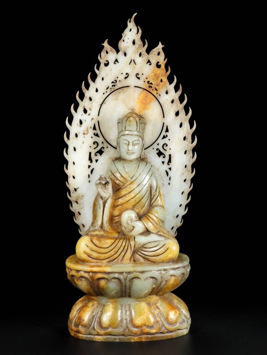 【永】明代時期 和田玉 古玉彫 佛像 玉彫 極細工 置物擺件 古美術品 時代物 古董品 古美味 骨董品 旧家蔵出 中国唐物 2221g拍卖