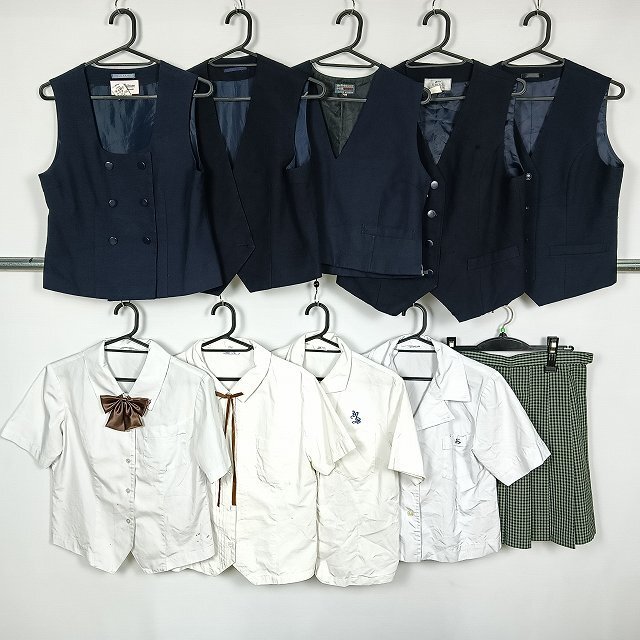 ベスト ラウス スカート チェック 1円 中古 制服 学生服 宮崎日南振徳高校 埼玉伊奈学園総合高校 セット 詰合わせ 39CS-638 DF拍卖
