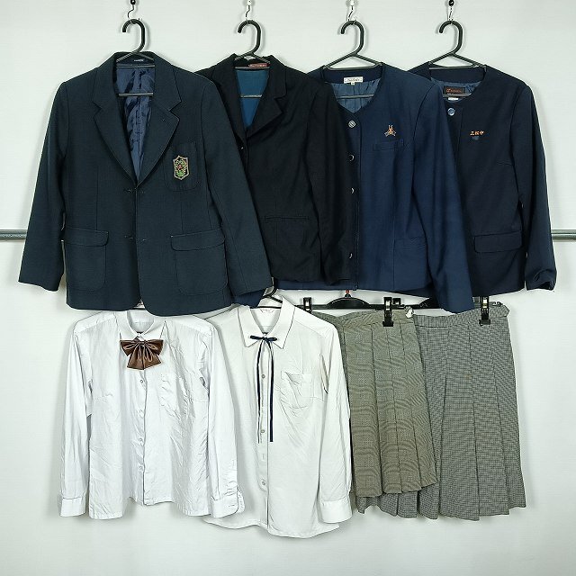 ブレザー ジャケット ブラウス スカート チェック 1円 中古 学生服 福岡小郡高校 大分三隈中学 宮崎三松中学 セット 詰合わせ 39CS-628 DF拍卖