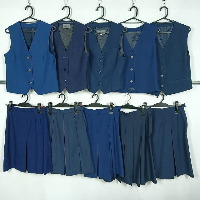 ベスト スカート 花紺 1円 中古 制服 学生服 千葉船橋法典高校 東京新町中学 埼玉朝霞第四中学 朝霞第二中学 セット 詰合わせ 39CS-620 DF拍卖