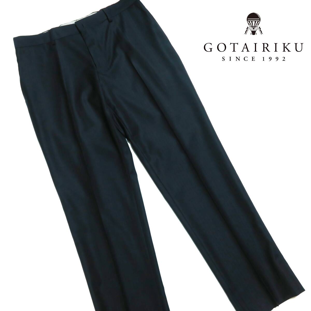 R058■秋冬 五大陸 GOTAIRIKU ゴタイリク 紺色系シャドーストライプ 高級ウールスラックス W86cm オンワード樫山 少々訳あり 拍卖