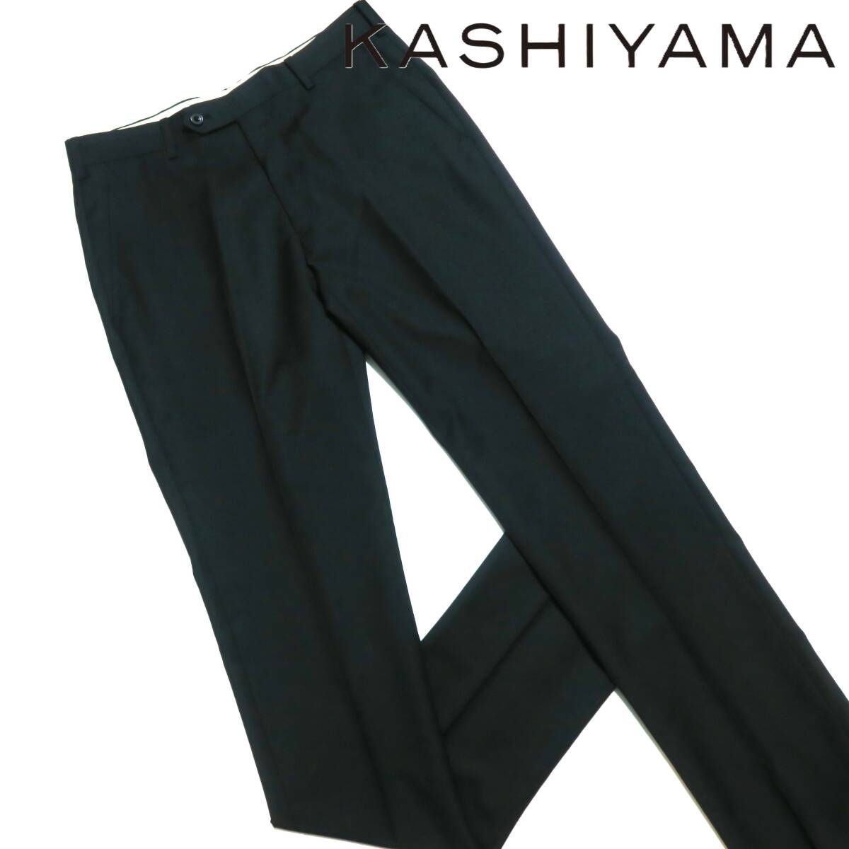 R063■秋冬 オンワード樫山 KASHIYAMA カシヤマ 黒色無地 ノータック ウールスラックス W82cm拍卖