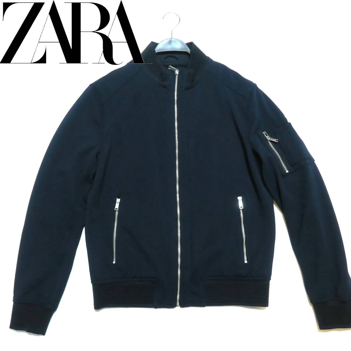 B005■USED 中古衣料 ZARA ザラメン 秋春 紺色系ドット織 MA-1タイプ ブルゾン 日本LLサイズ拍卖