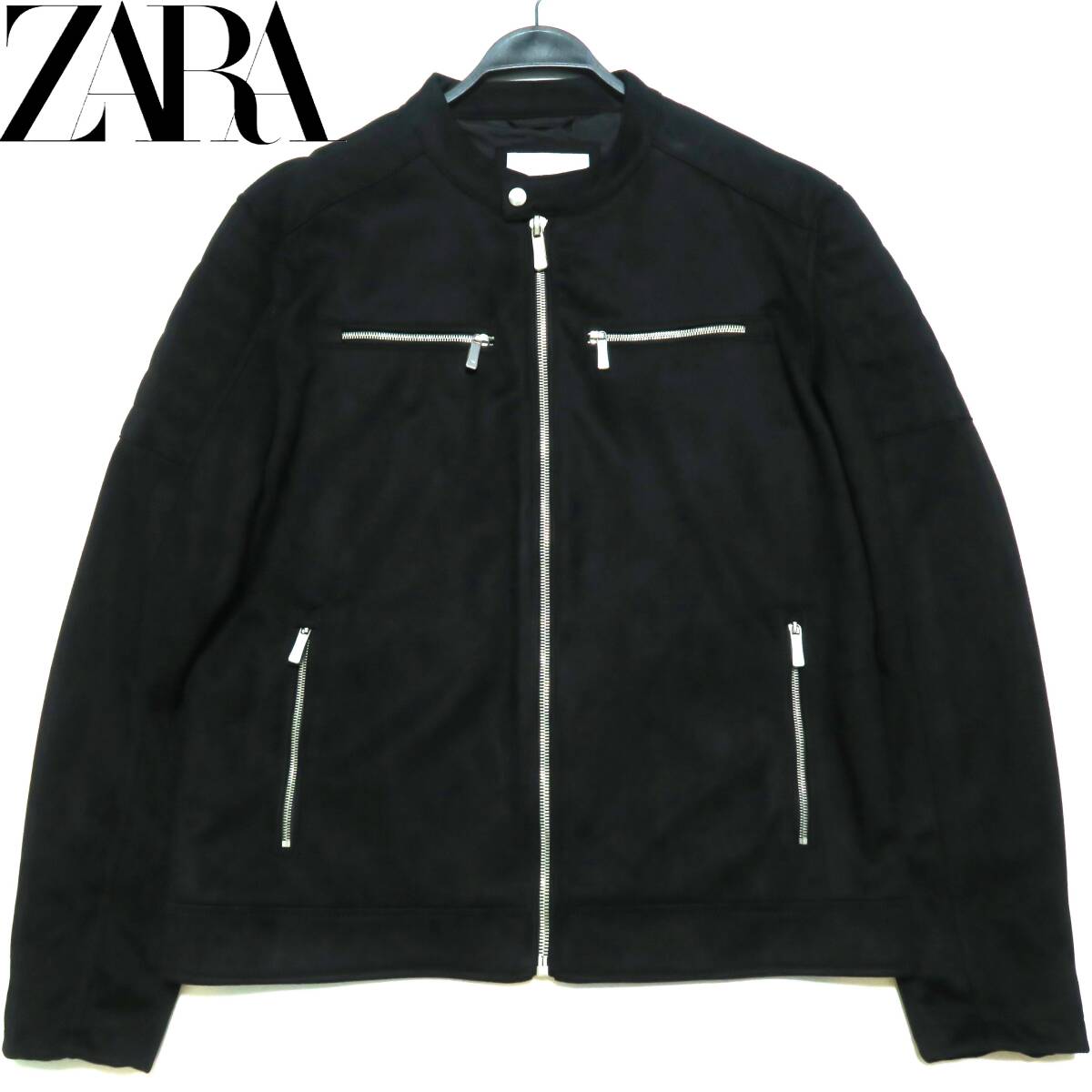 B009■未使用品 ZARA ザラメン 秋冬向け スエード調 黒色系無地 ライダーズジャケット 日本XLサイズ拍卖