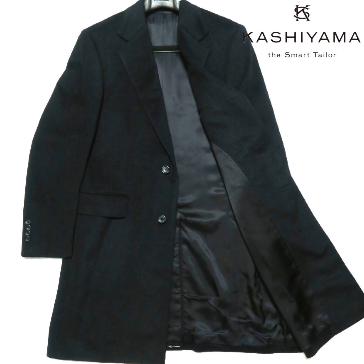 ★送料無料■秋冬 オンワード樫山 KASHIYAMA カシヤマ ダークグレー色系無地 カシミヤ 高級 チェスターコート Lサイズ 拍卖