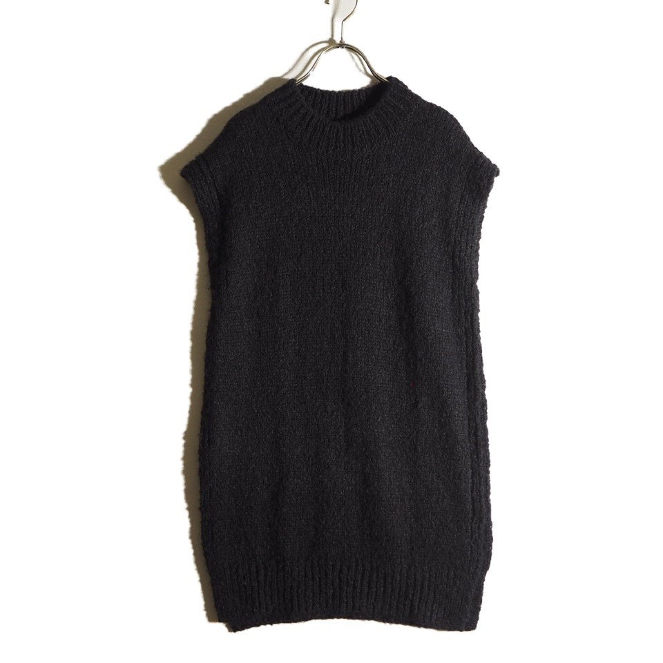 P9344f74 ▼eunoia ユノイア▼ サイドオープン ロングニット ベスト ブラック M / ロングベスト ウールニット 黒 秋冬拍卖