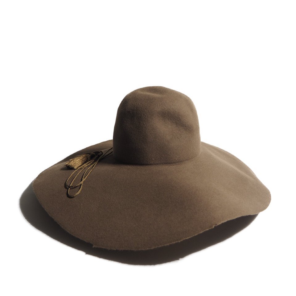 J8455z1 ▼FUMIKA UCHIDA フミカウチダ▼ タッセル付き ラビットファー ロングブリムハット ブラウン 茶 / ウールハット 秋冬拍卖