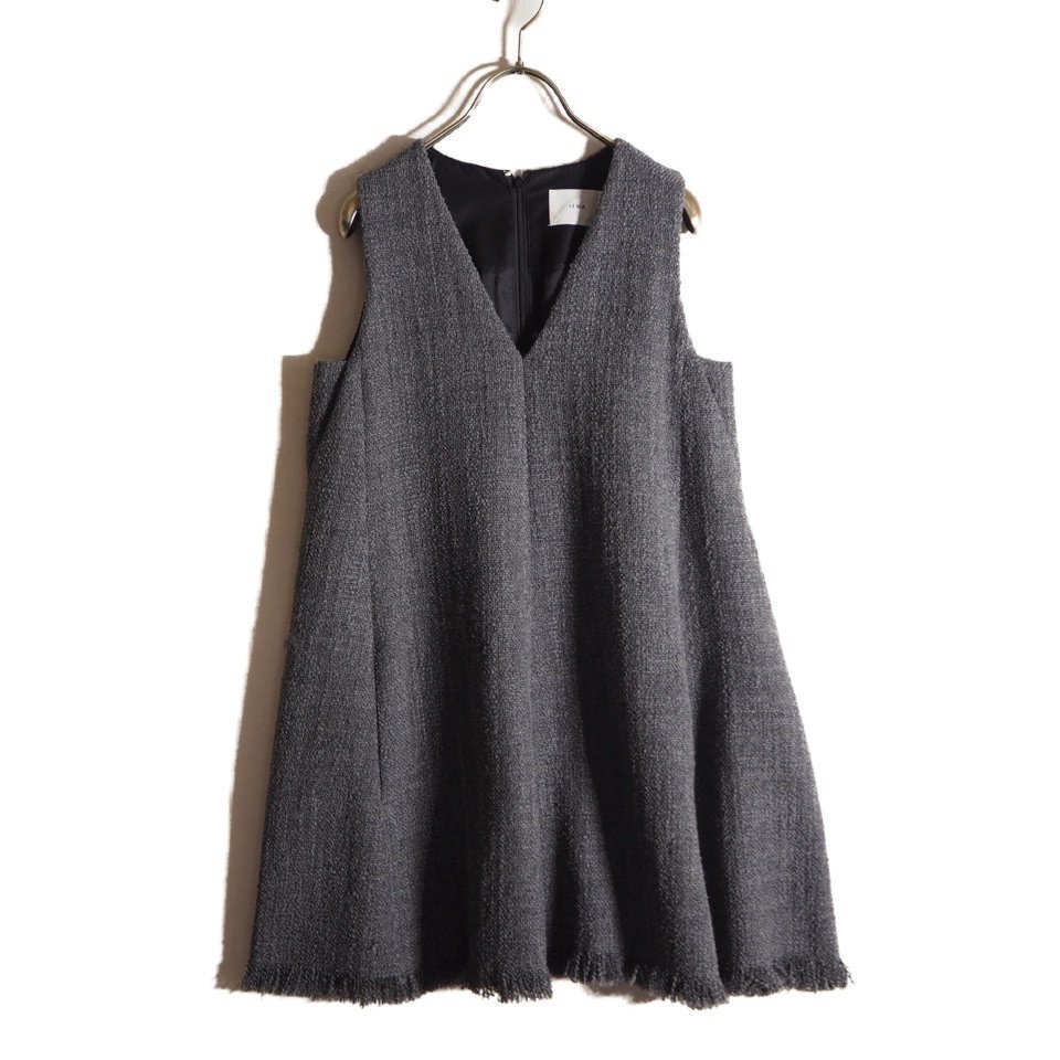 P6749H2 ▼TSUJI NAOKO 辻直子さん + IENA イエナ▼ 23AW ツイードミニドレス グレー 36 / フリンジ フレア ワンピース 秋冬拍卖