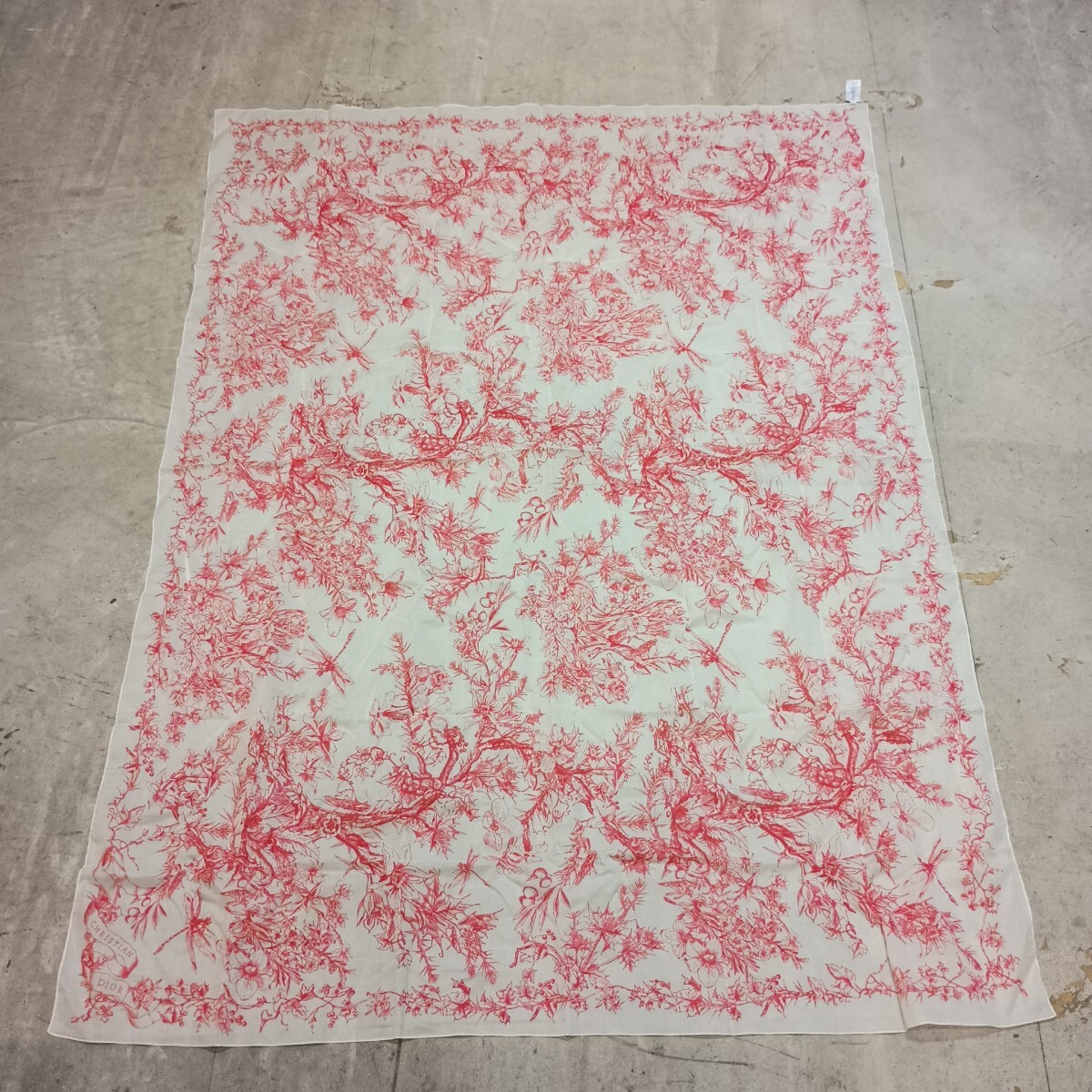 (A-22)Dior トワル ドゥ ジュイ フラワー スクエアスカーフ 約1150mm×1500mm拍卖