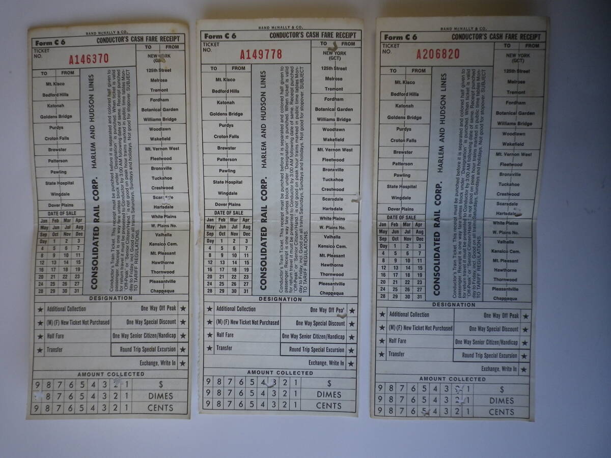 ☆★『旧 CONSOLIDATED RAIL CORP. 車掌現金領収書 3部』★☆拍卖