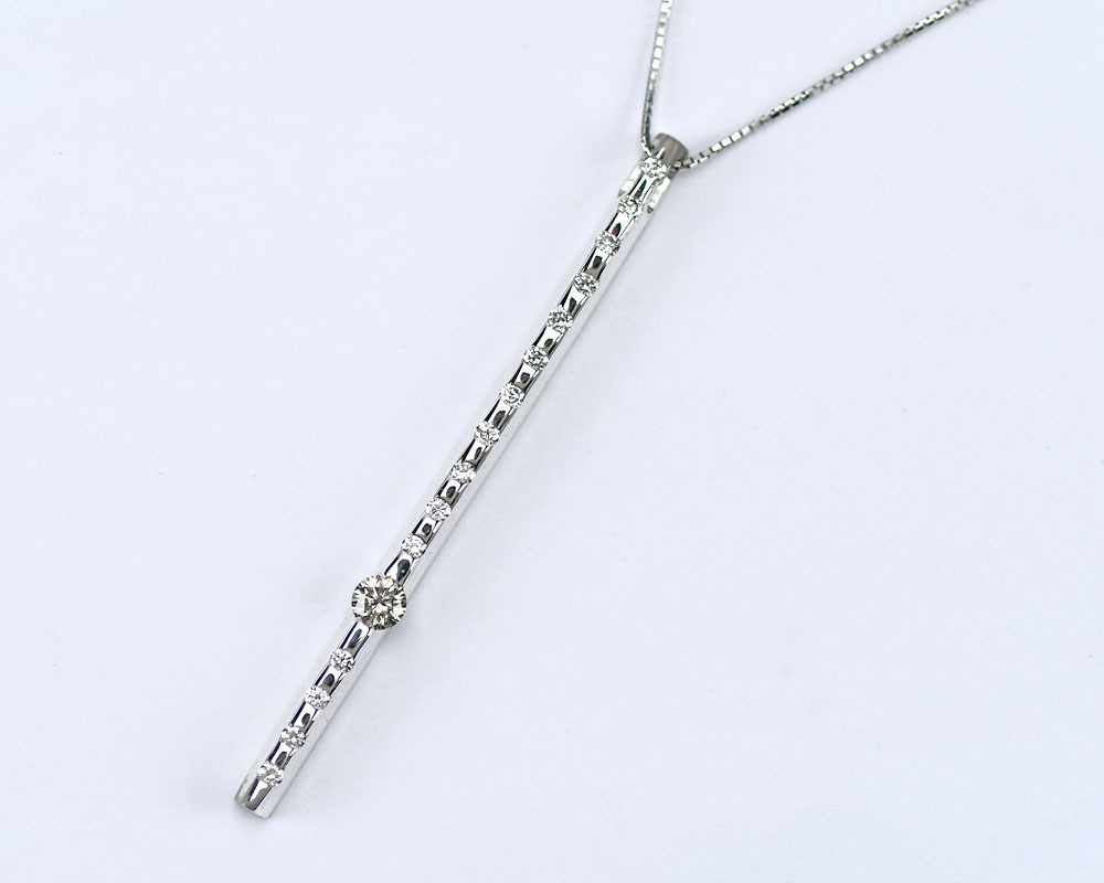 K18WG ホワイトゴールド ペンダントネックレス ダイヤモンド D0.54ct バーデザイン レディース ジュエリー アクセサリー 中古拍卖