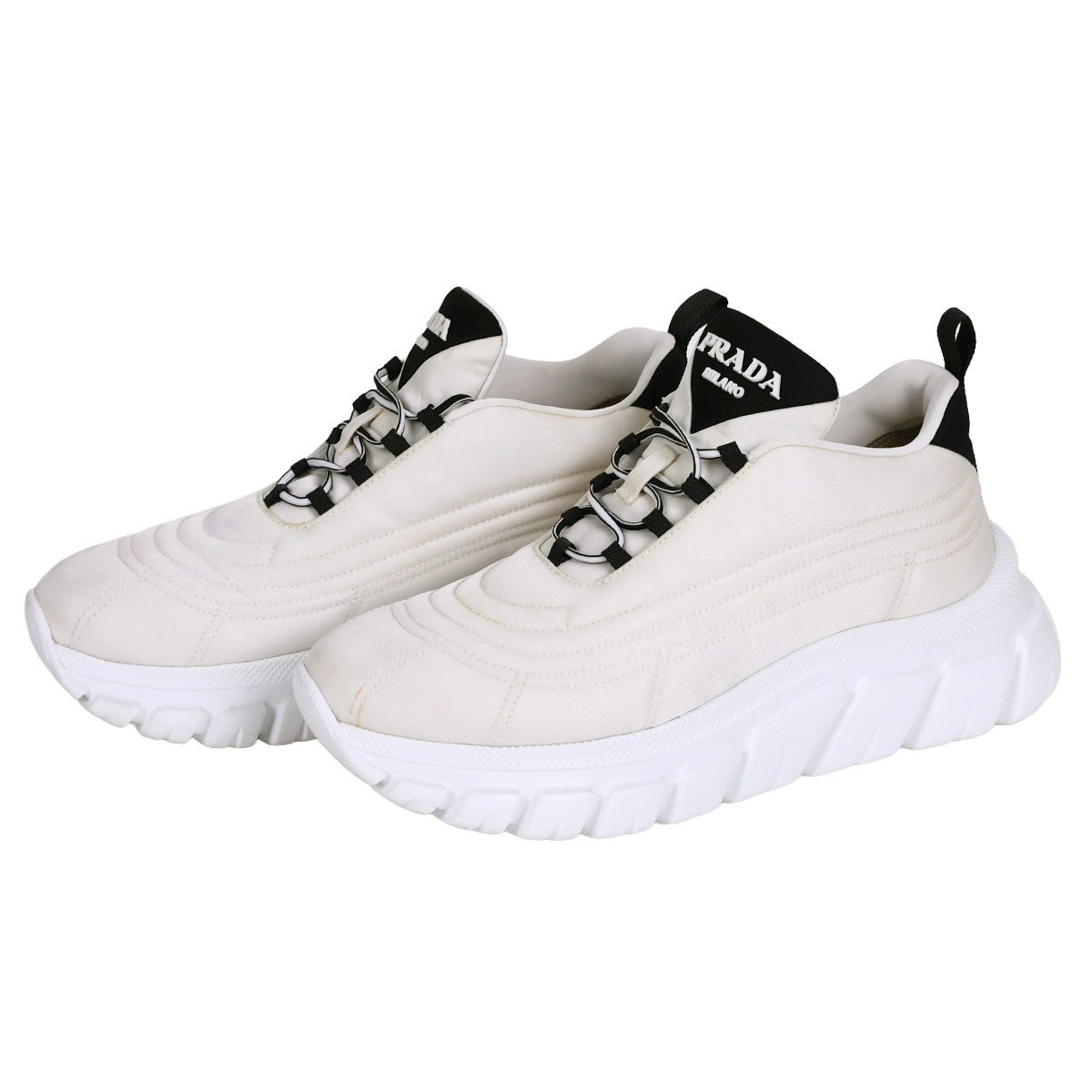 プラダ PRADA ラッシュ ギャバジン ロゴ スニーカー ダッド シューズ 靴 レディース Re-NYLON リナイロン ホワイト クリーム #36.5 中古拍卖